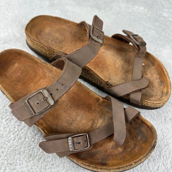 Birkenstock Miyari Brown Leather Sandals Women’s Size 37 EU - Picture 11 of 12